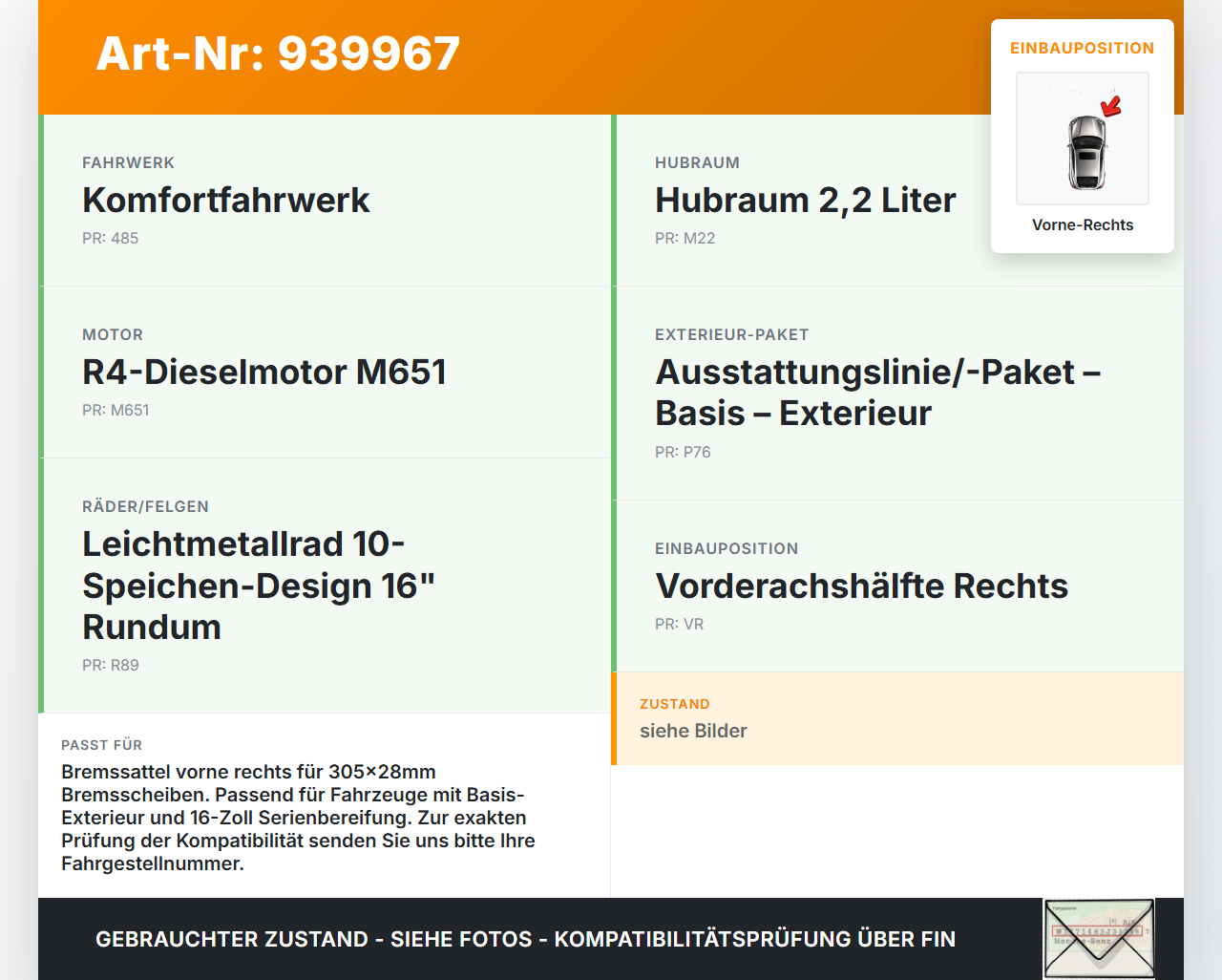 Mercedes S205 W205 14-18 CDI 2,2 100KW Bremssattel Bremszange Vorne Rechts 305x28 Mercedes S205 W205 14-18... Vorschau 3