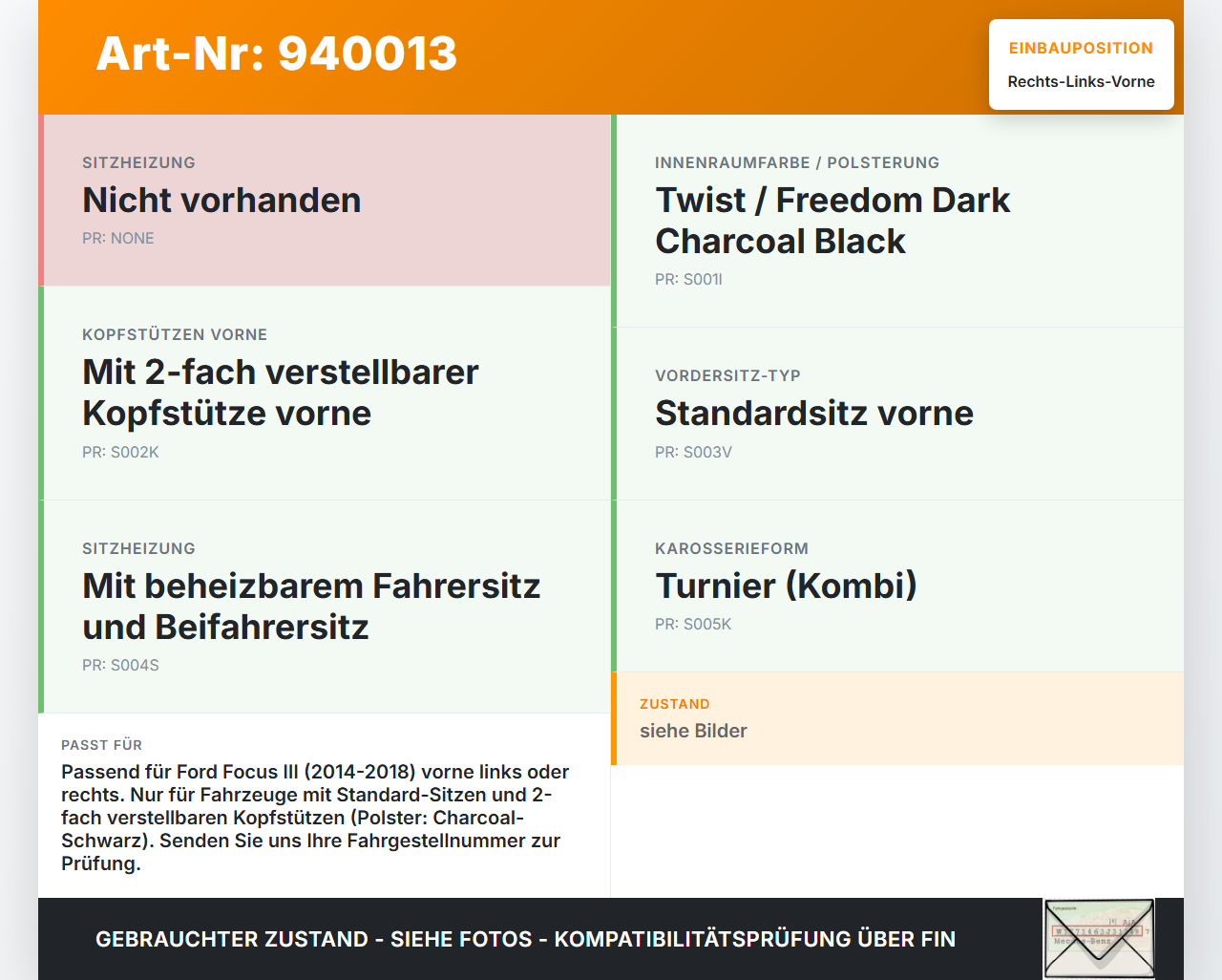 Ford Focus III 14-18 Kopfstütze für Fahrer Sitz Rechts oder Links Vorne Ford Focus III 14-18 08.06.2015... Vorschau 3