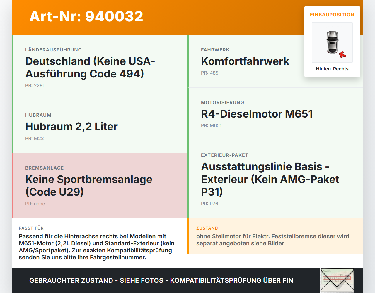 Mercedes S205 W205 14-18 CDI 2,2 100KW Bremssattel Bremszange Hinten Rechts Mercedes S205 W205 14-18 09.05.2016... Vorschau 3