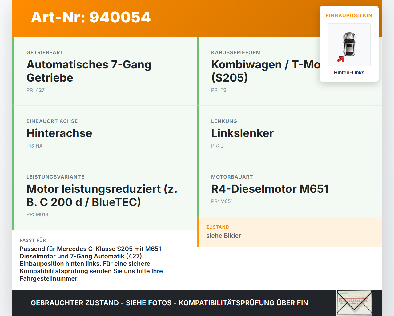 Mercedes S205 W205 14-18 Kombi CDI 2,2 100KW Antriebswelle Gelenkwelle Hinten Links Mercedes S205 W205 14-18... Vorschau 3