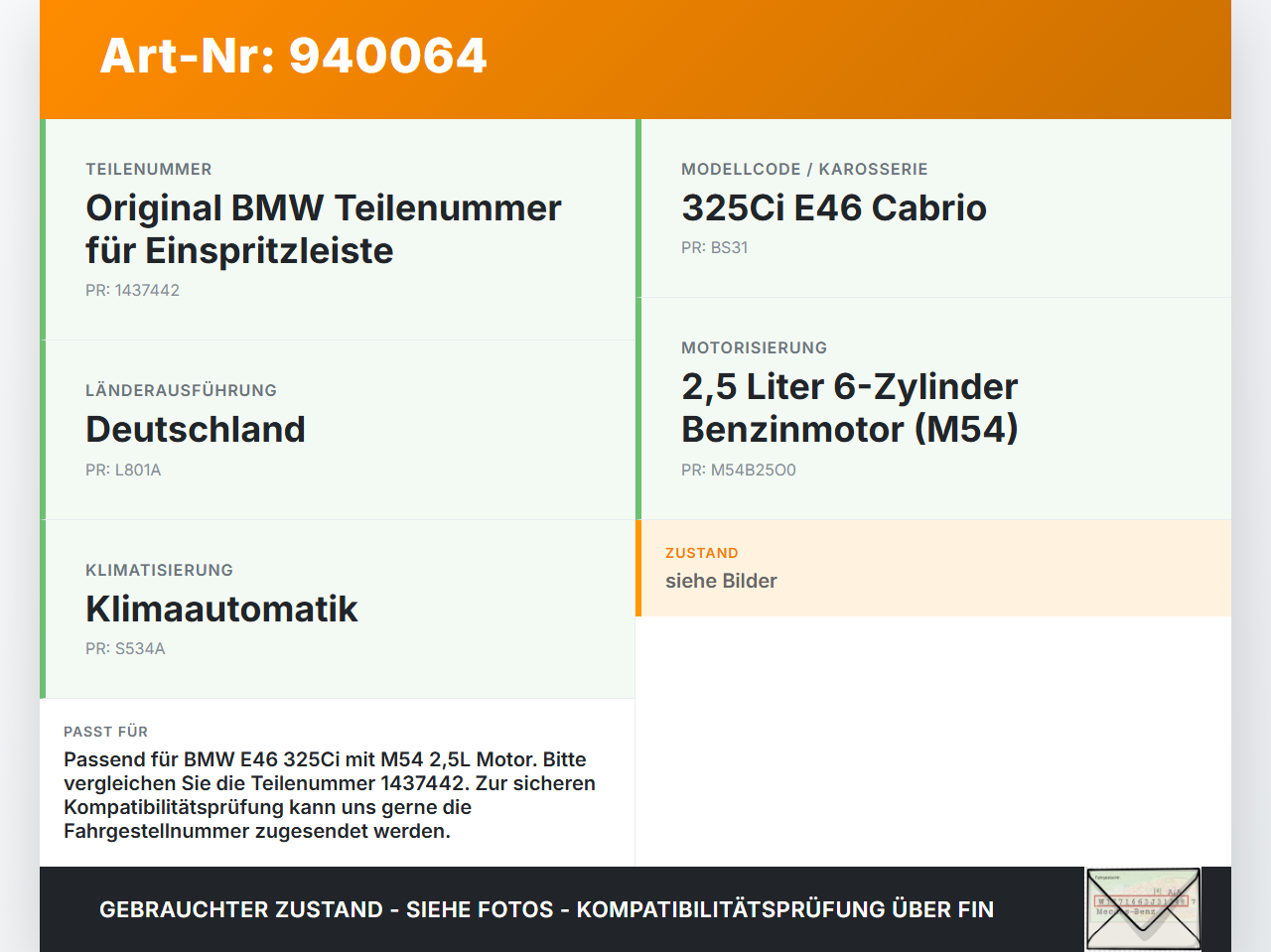 BMW E46 325CI 01-03 2,5i 141KW Einspritzleiste Düsenstock Einspritzanlage BMW E46 325CI 01-03 22.03.2001 7541452... Vorschau 3