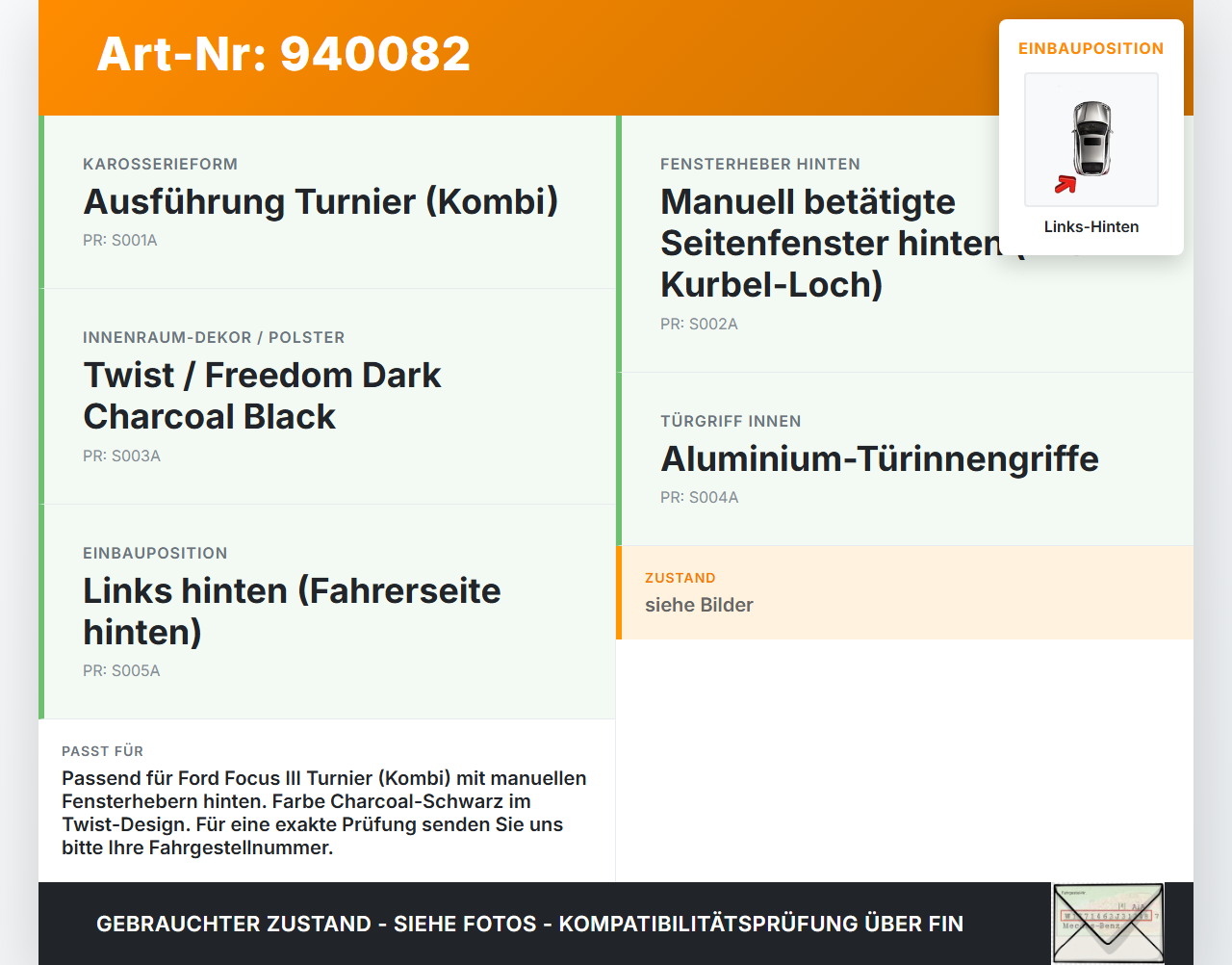 Ford Focus III 14-18 Kombi Türverkleidung Türpappe Links Hinten Ford Focus III 14-18 08.06.2015 F1EB-A27407-GB1F50... Vorschau 3