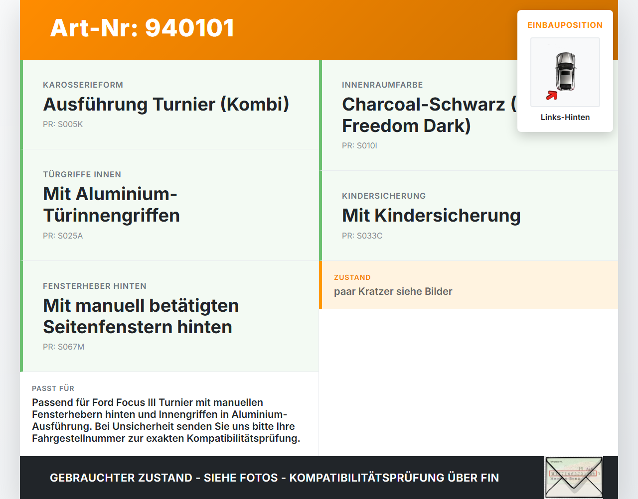 Ford Focus III 14-18 Kombi Türgriff Griffmuschel Griff Innen Links Hinten Ford Focus III 14-18 08.06.2015... Vorschau 3