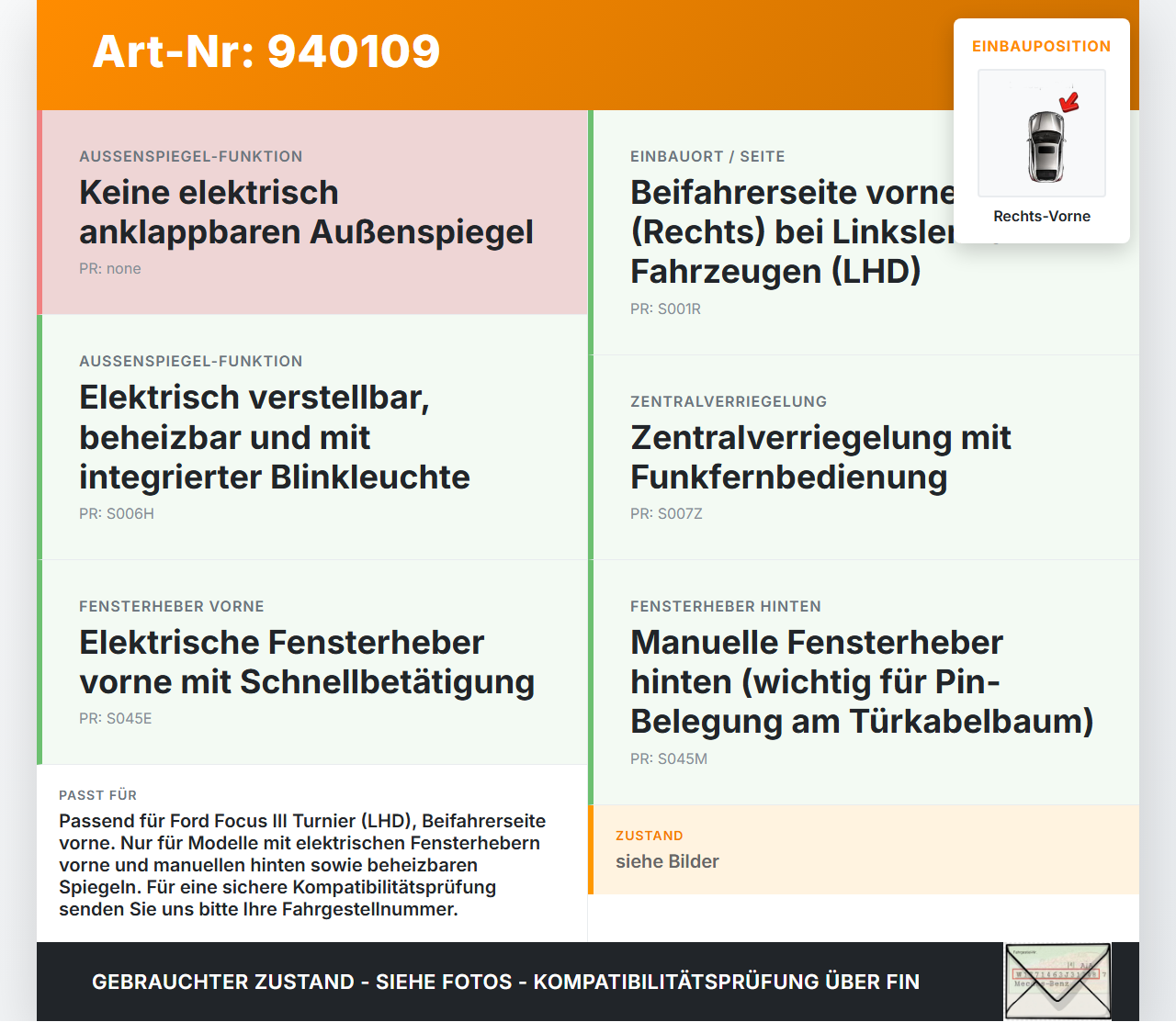 Ford Focus III 14-18 Kombi Kabelbaum für Tür und Fensterheber Rechts Vorne Ford Focus III 14-18 08.06.2015... Vorschau 3