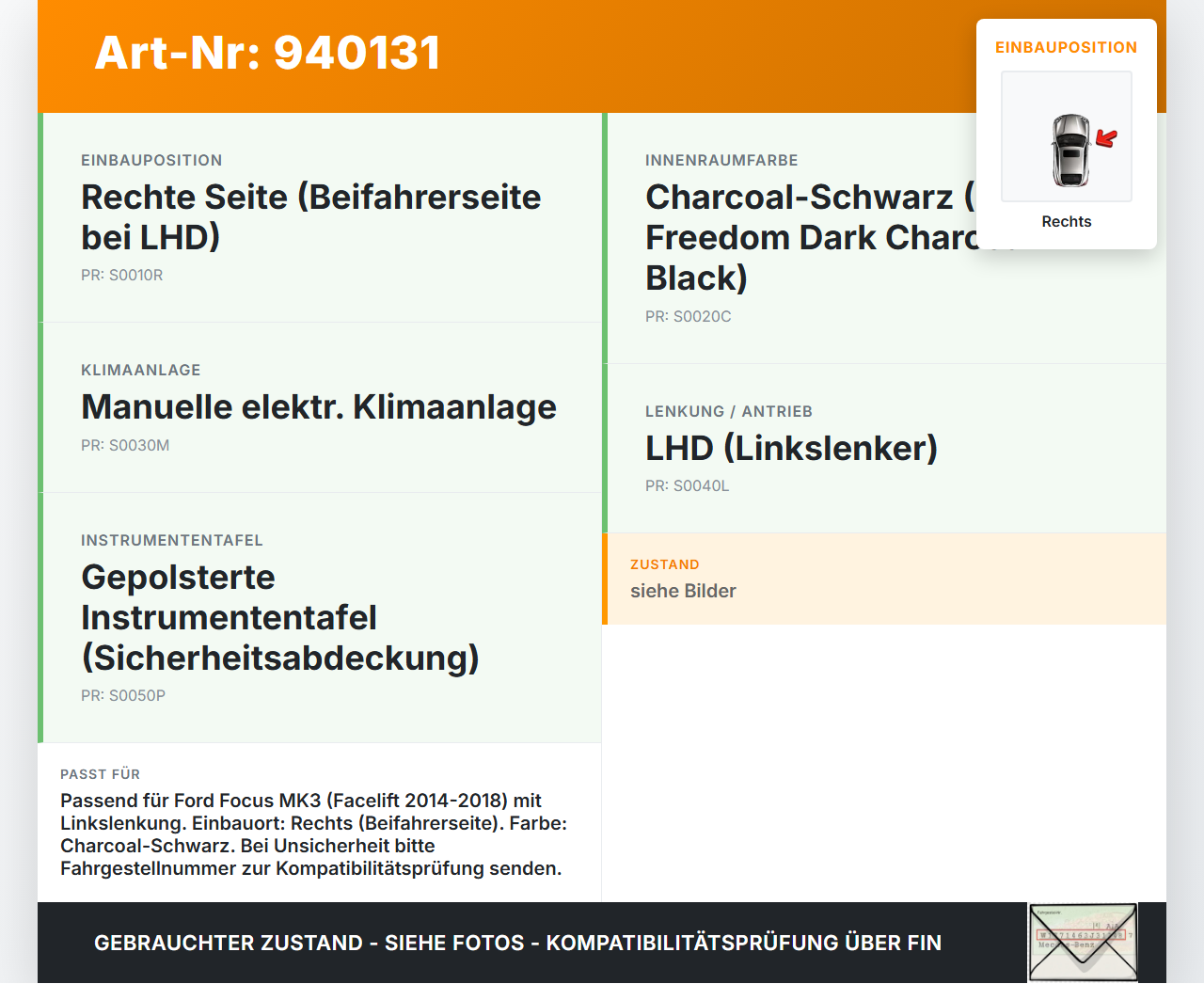 Ford Focus III 14-18 Luftdusche Luftdüse Rechts Ford Focus III 14-18 08.06.2015 F1EB-A018B08-AE3JA6... Vorschau 3