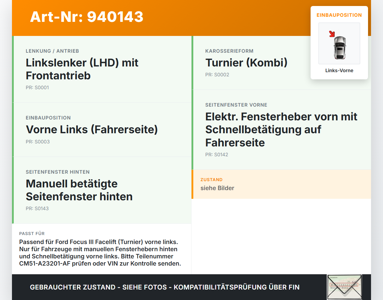 Ford Focus III 14-18 Kombi Fensterhebermotor mit Fensterheber Links Vorne Ford Focus III 14-18 08.06.2015... Vorschau 3