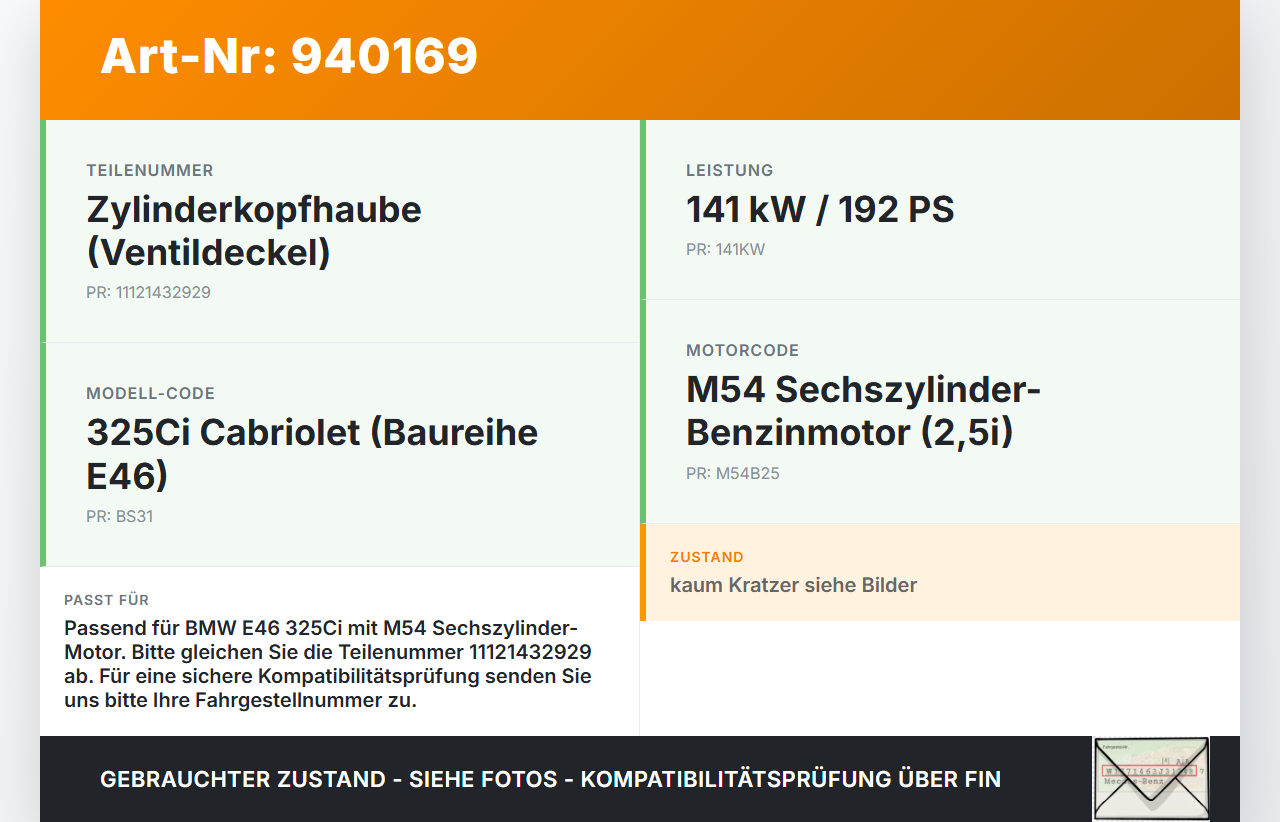 BMW E46 325CI 01-03 2,5i 141KW M54 256S5 256S4 Ventildeckel BMW E46 325CI 01-03 22.03.2001 1432928 11121432928... Vorschau 3