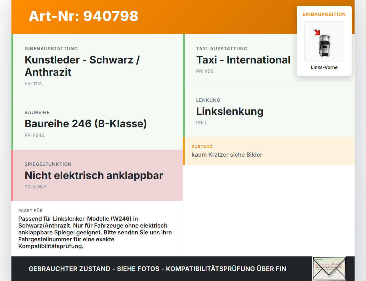 Mercedes W246 B180 14-18 Fensterheberschalter Schalter Links Vorne Spiegelverstellung Mercedes W246 B180 14-18... Vorschau 3