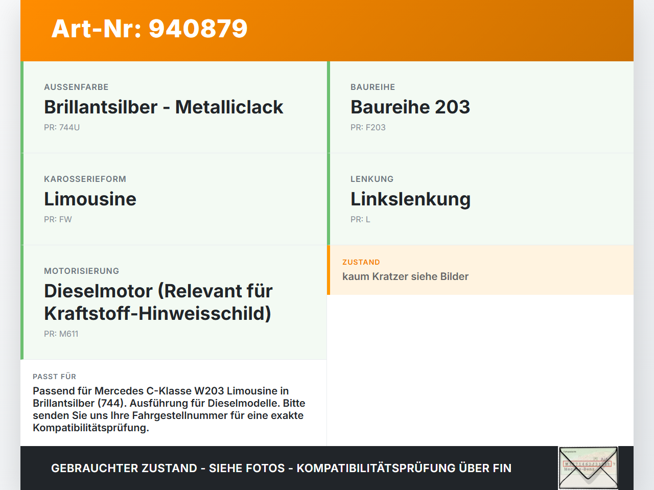 Mercedes W203 C220 01-04 Tankdeckel Tankklappe 744 Mercedes W203 C220 01-04 29.03.2003 A2035840738 A0005843117 gebraucht Vorschau 3