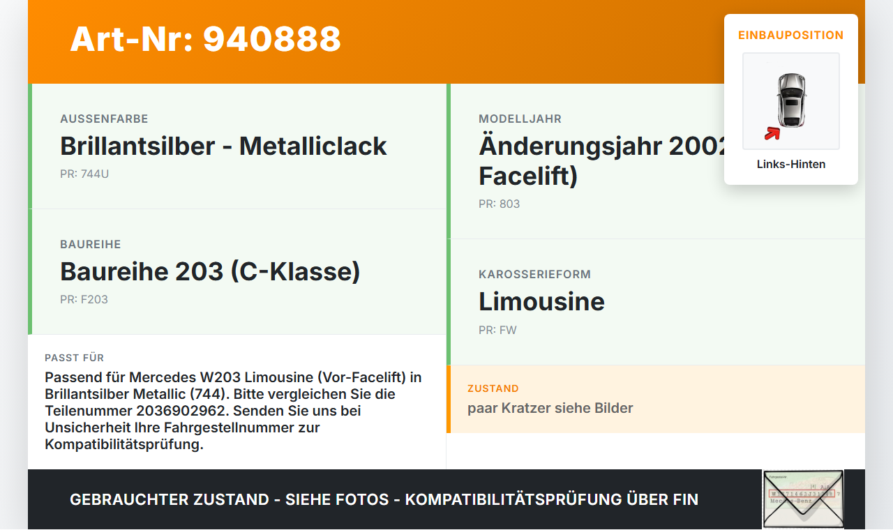 Mercedes W203 C220 01-04 Lim Türleiste Beplankung Links Hinten 744 Mercedes W203 C220 01-04 29.03.2003 A2036902962... Vorschau 3