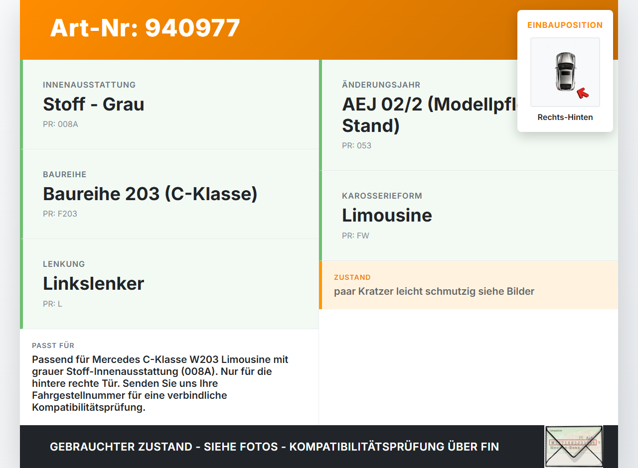 Mercedes W203 C220 01-04 Lim Türverkleidung Türpappe Rechts Hinten Mercedes W203 C220 01-04 29.03.2003 A2037302662... Vorschau 3