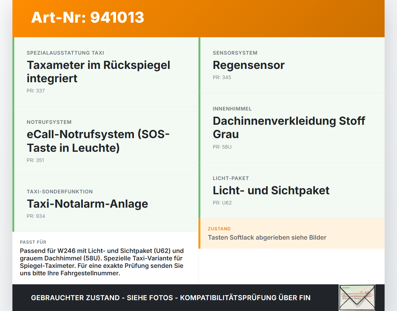 Mercedes W246 B180 14-18 Innenleuchte Innenraumleuchte Mercedes W246 B180 14-18 22.11.2016 A00090052087H52... Vorschau 3
