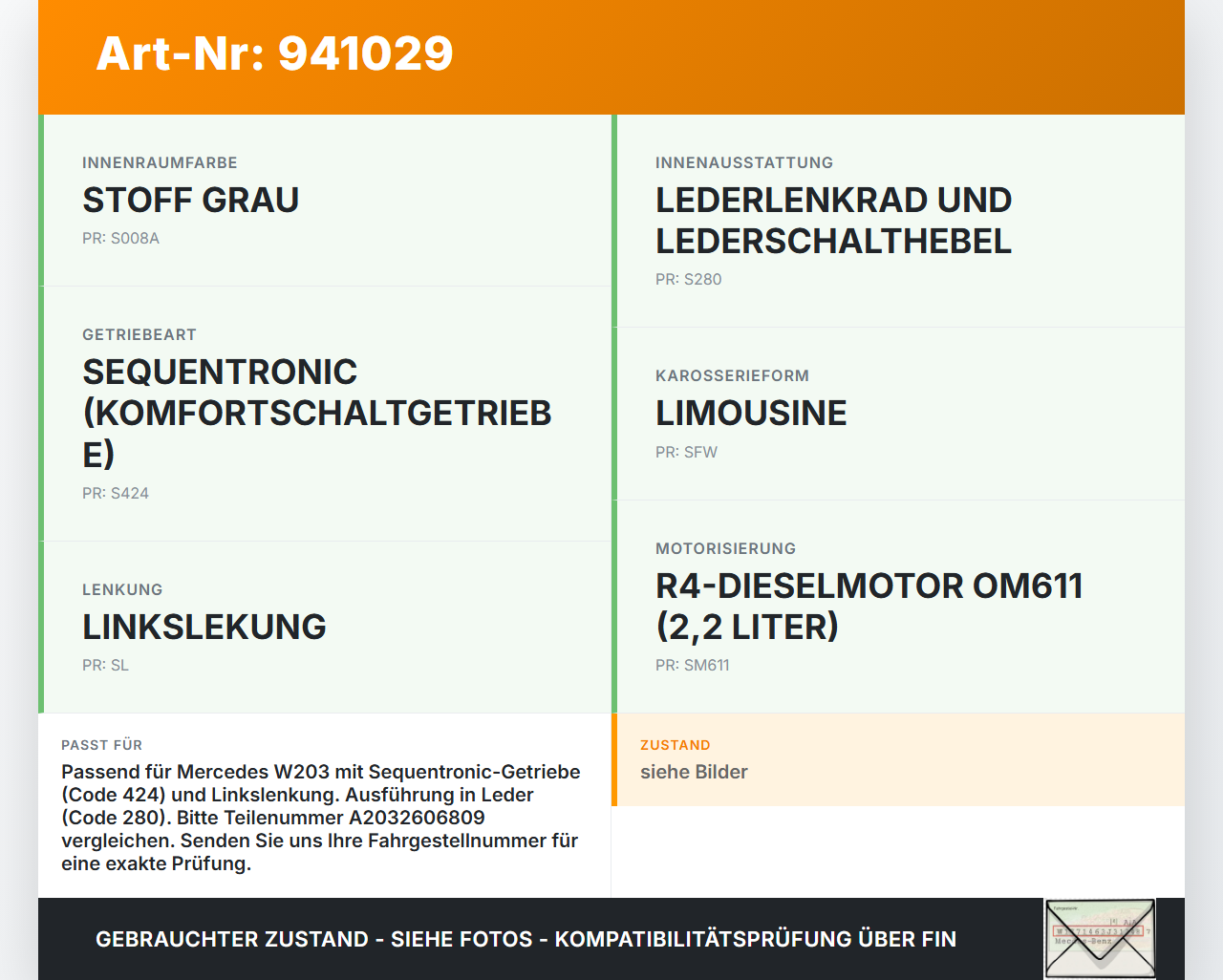 Mercedes W203 C220 01-04 CDI 2,2 105KW Schaltkulisse Schalthebel Mercedes W203 C220 01-04 29.03.2003 A2032606809... Vorschau 3