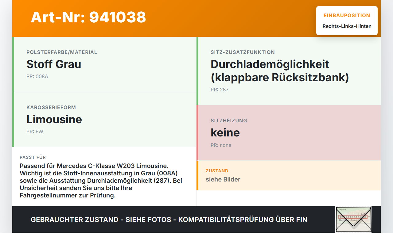 Mercedes W203 C220 01-04 Kopfstütze Rechts oder Links Hinten Mercedes W203 C220 01-04 29.03.2003 A2039708450 gebraucht Vorschau 3