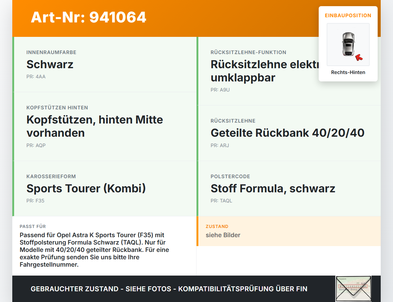 Opel Astra K 15-21 Kopfstütze Rechts Hinten Opel Astra K 15-21 04.11.2019 gebraucht Vorschau 3