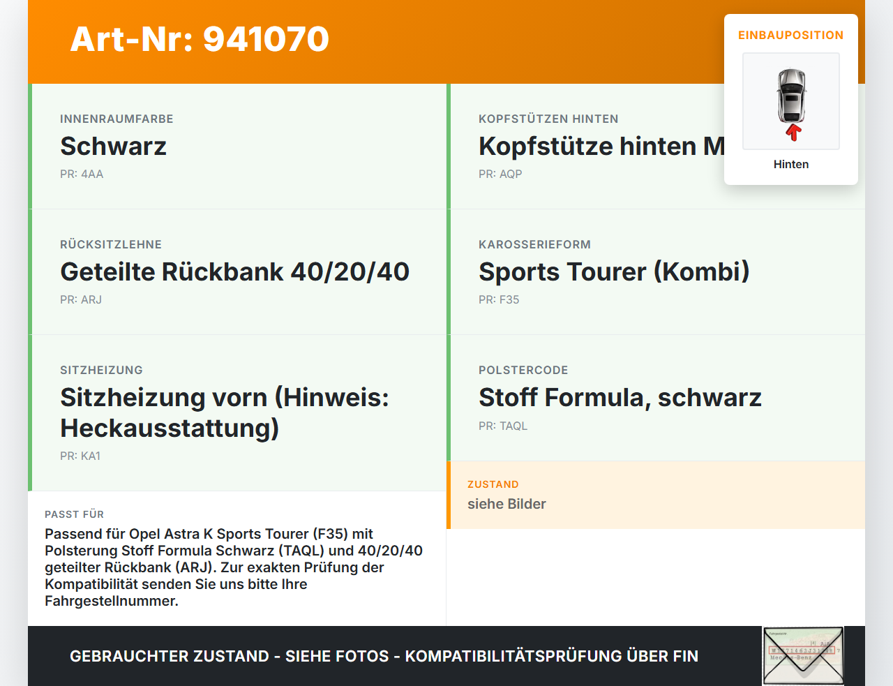 Opel Astra K 15-21 Kopfstütze Mitte Hinten Opel Astra K 15-21 04.11.2019 gebraucht Vorschau 3