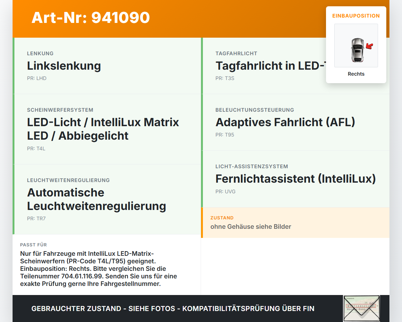 Opel Astra K 15-21 LED Vorschaltgerät Rechts Opel Astra K 15-21 04.11.2019 55490256 704.61.116.99 gebraucht Vorschau 3