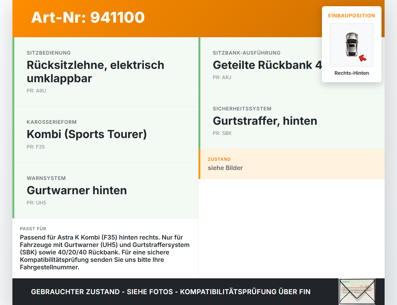 Opel Astra K 15-21 Kombi Gurtschloss Rechts Hinten Opel Astra K 15-21 04.11.2019 13409378 34194534 gebraucht Vorschau 3
