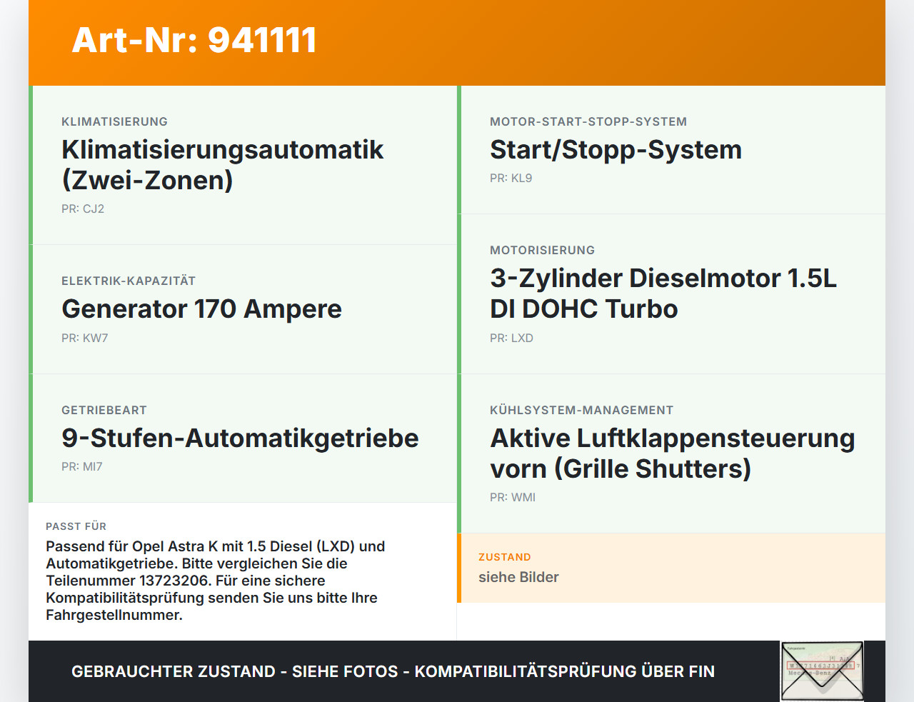 Opel Astra K 15-21 1,5 90KW Lüfter Ventilator f. Kühler Opel Astra K 15-21 04.11.2019 13723206 13732874 113732840... Vorschau 3