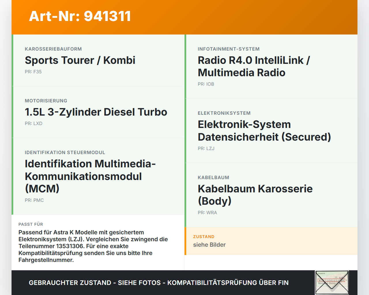 Opel Astra K 15-21 Steuergerät ECU Modul Gateway Interface Opel Astra K 15-21 04.11.2019 13531306 F00HJ02269 gebraucht Vorschau 3