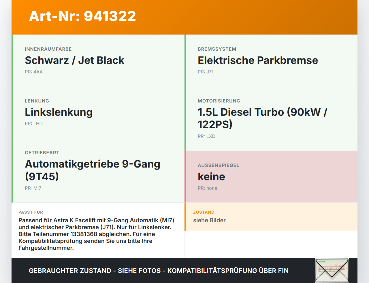 Opel Astra K 15-21 1,5 90KW Autom Schaltkulisse Schalthebel Opel Astra K 15-21 04.11.2019 13381368 1909120015 gebraucht Vorschau 3
