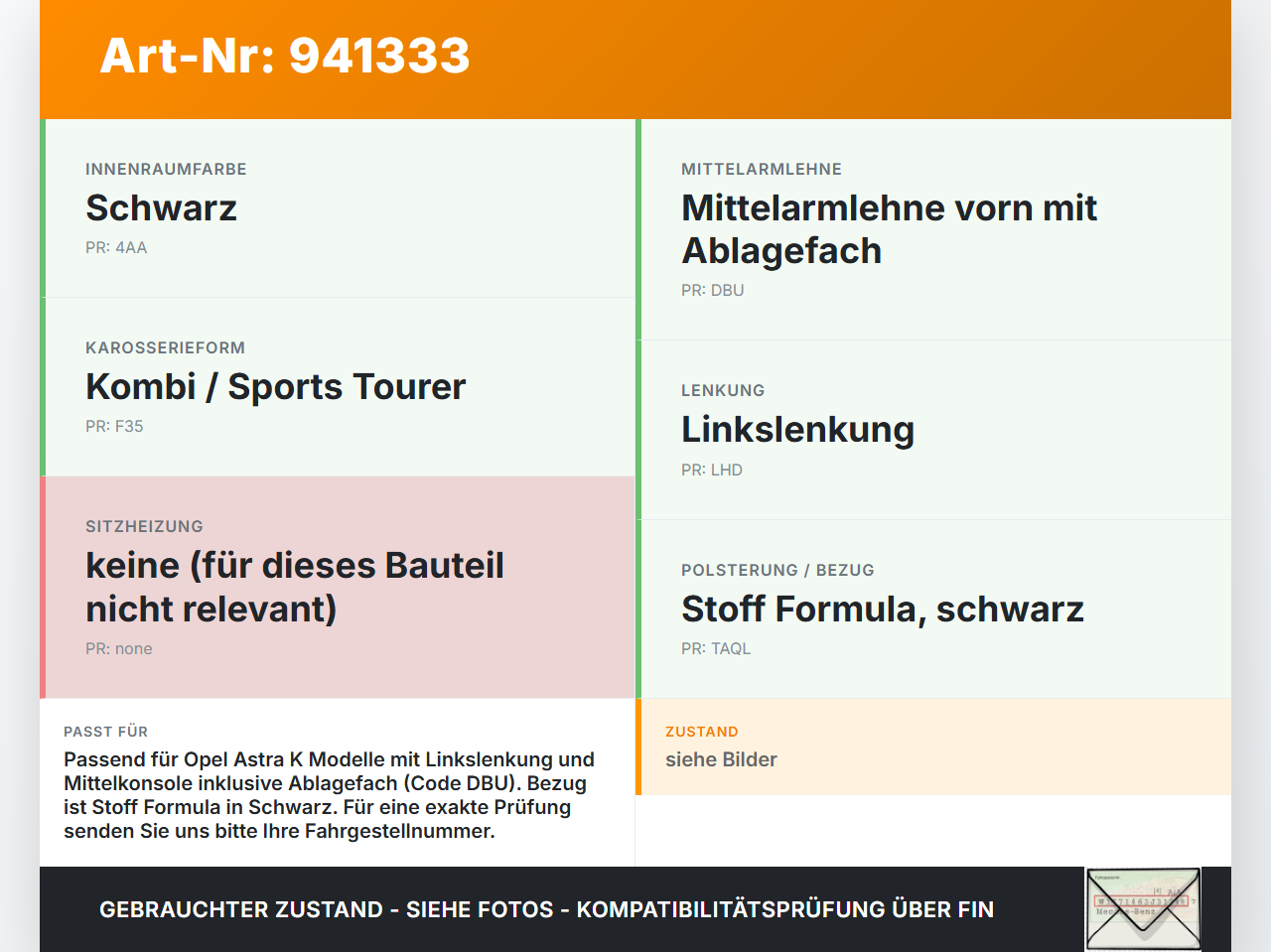 Opel Astra K 15-21 Armlehne Mittelarmlehne Auflage Opel Astra K 15-21 04.11.2019 39030128 gebraucht Vorschau 3