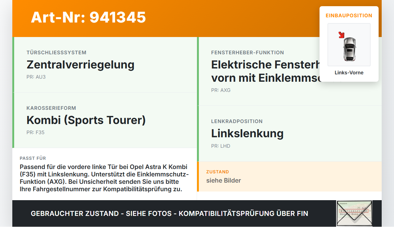 Opel Astra K 15-21 Kombi Fensterhebermotor mit Fensterheber Links Vorne Opel Astra K 15-21 04.11.2019 gebraucht Vorschau 3