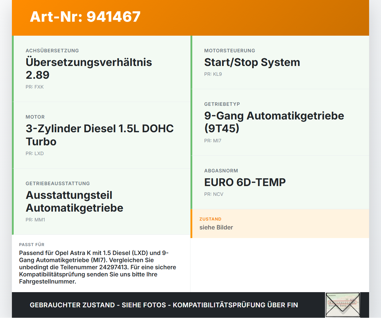 Opel Astra K 15-21 1,5 90KW Steuergerät für Getriebe Opel Astra K 15-21 04.11.2019 24297413 079196555 gebraucht Vorschau 3