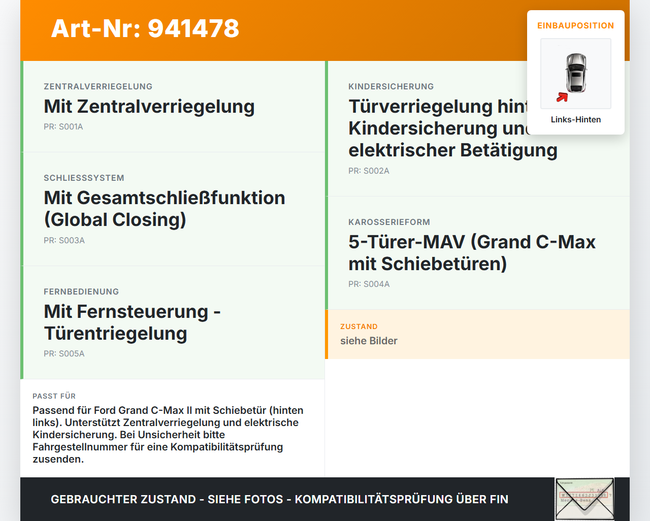 Ford Grand C-Max II 10-15 Türschloss m. ZV Stellmotor Links Hinten Ford Grand C-Max II 10-15 22.05.2012... Vorschau 3