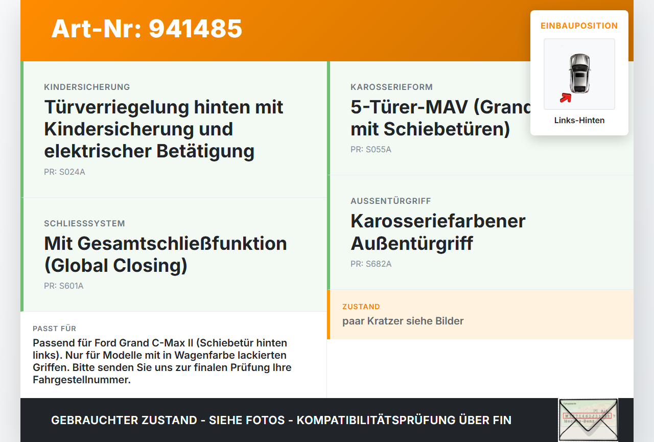 Ford Grand C-Max II 10-15 Türgriff Griff aussen Links Hinten AK5C Ford Grand C-Max II 10-15 22.05.2012 605102668... Vorschau 3