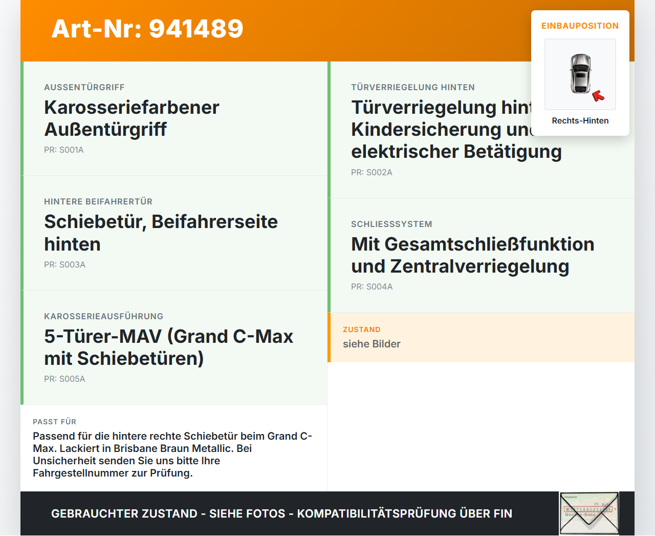 Ford Grand C-Max II 10-15 Türgriff Griff aussen Rechts Hinten AK5C Ford Grand C-Max II 10-15 22.05.2012... Vorschau 3