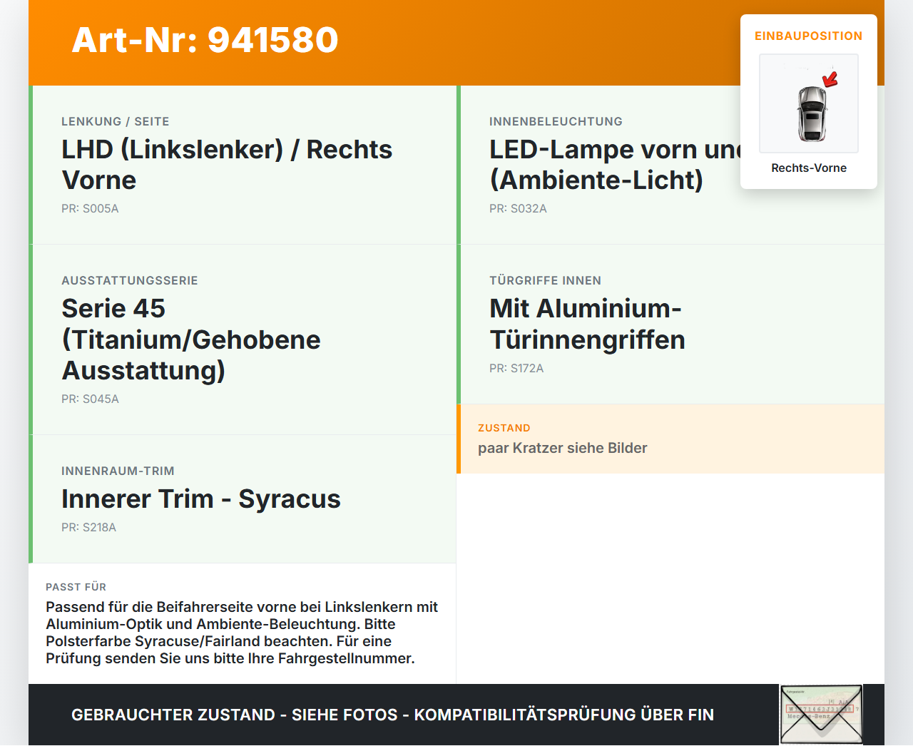 Ford Grand C-Max II 10-15 Türgriff Griffmuschel Griff Innen Rechts Vorne Ambiente Light Ford Grand C-Max II 10-15... Vorschau 3