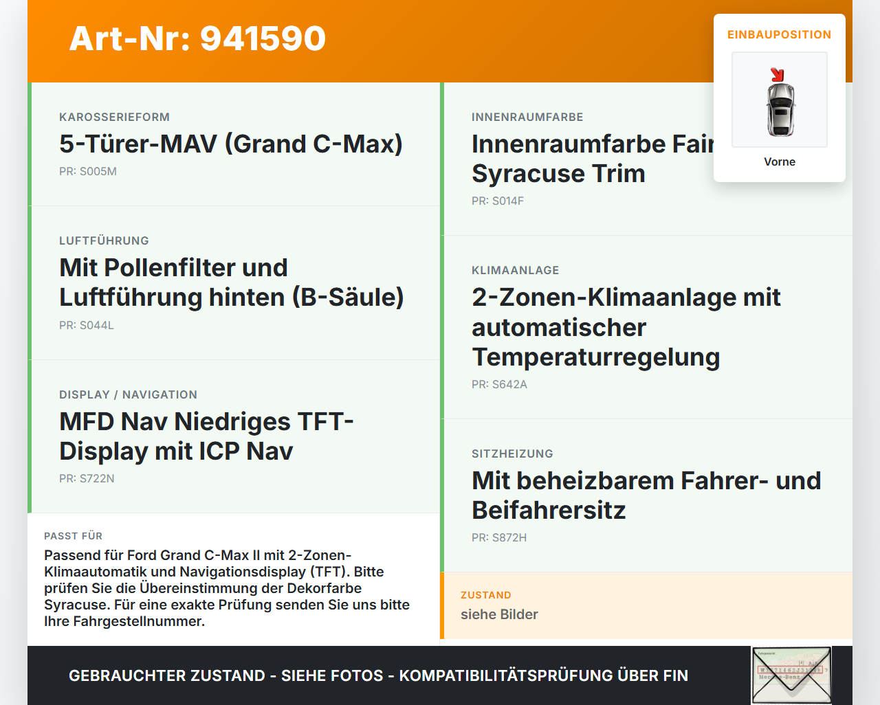 Ford Grand C-Max II 10-15 Luftdusche Luftdüse Mitte Vorne Ford Grand C-Max II 10-15 22.05.2012 AM51-R043D38-AD3YYW... Vorschau 3
