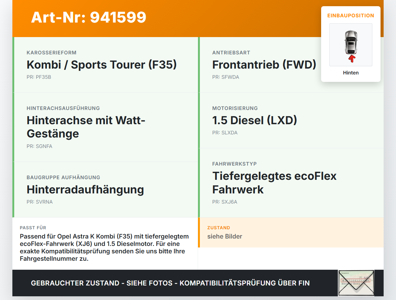 Opel Astra K 15-21 Kombi Beide Feder Federn Hinten Opel Astra K 15-21 04.11.2019 gebraucht Vorschau 3