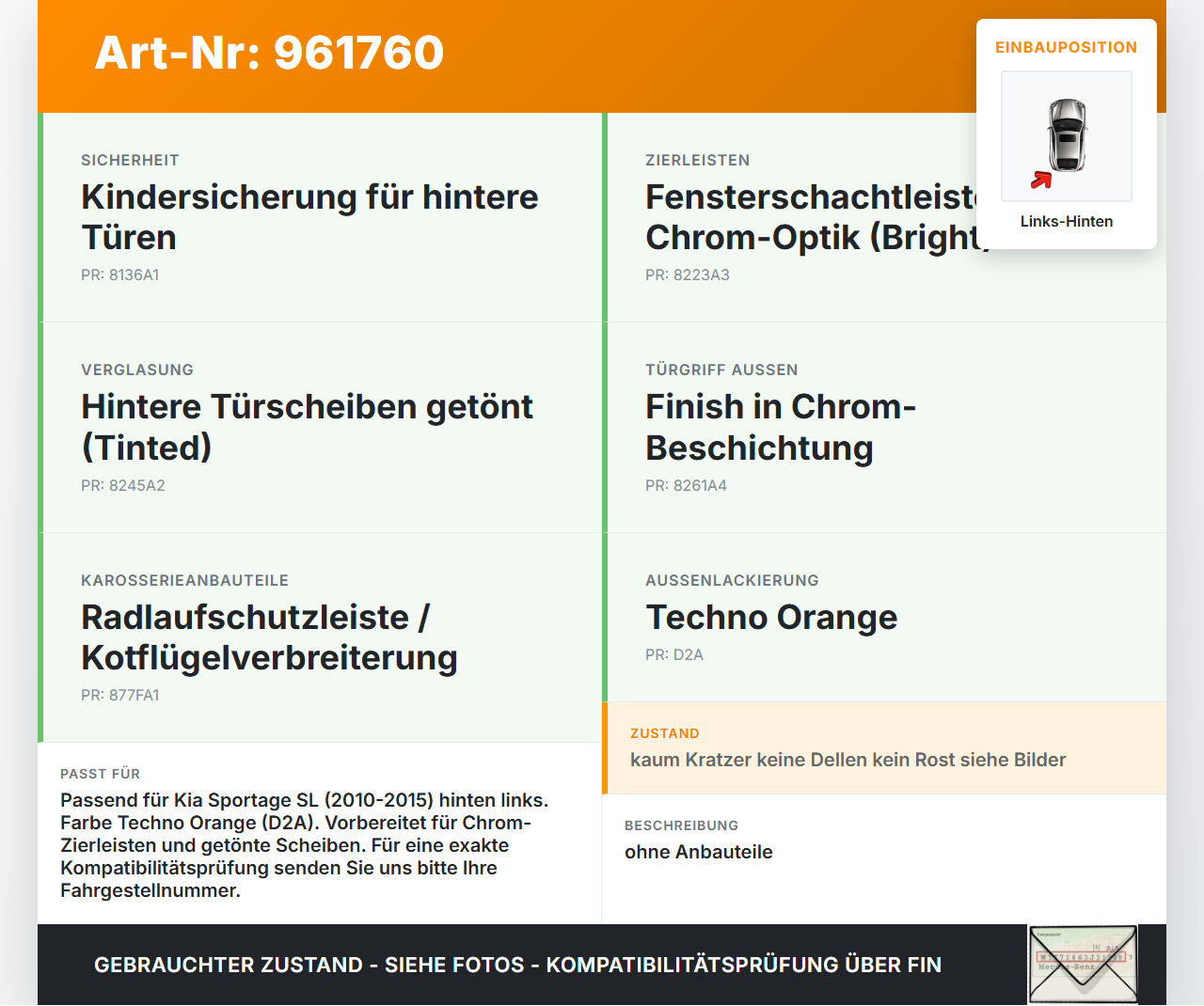 Kia Sportage SL 10-15 Tür Links Hinten D2A Kia Sportage SL 10-15 19.09.2011 gebraucht Vorschau 3