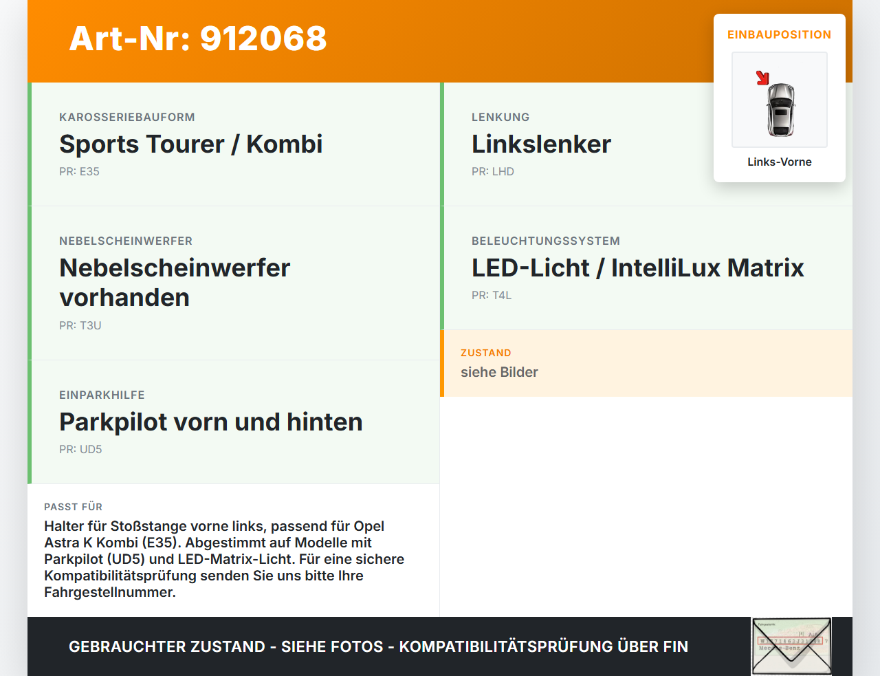 Opel Astra K 15-19 Kombi Halter Träger Aufnahme Führung für Stoßstange Links Vorne Opel Astra K 15-19 25.10.2018... Vorschau 3