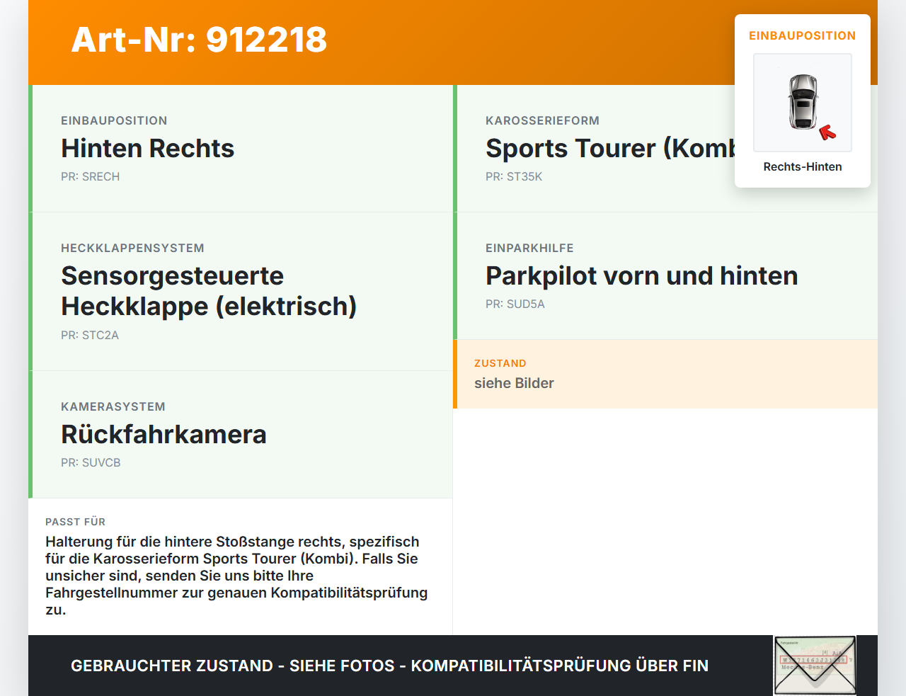 Opel Insignia B Z18 17-20 Kombi Halter Träger Aufnahme Führung für Stoßstange Rechts Hinten Opel Insignia B Z18... Vorschau 3