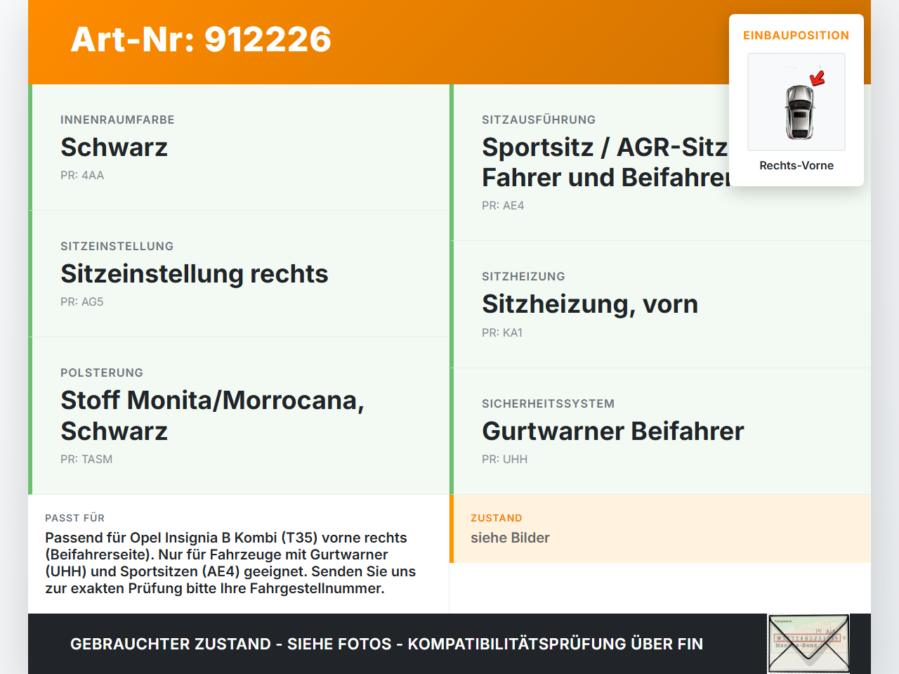 Opel Insignia B Z18 17-20 Kombi Gurtschloss Rechts Vorne Opel Insignia B Z18 17-20 18.07.2018 39149157 gebraucht Vorschau 3