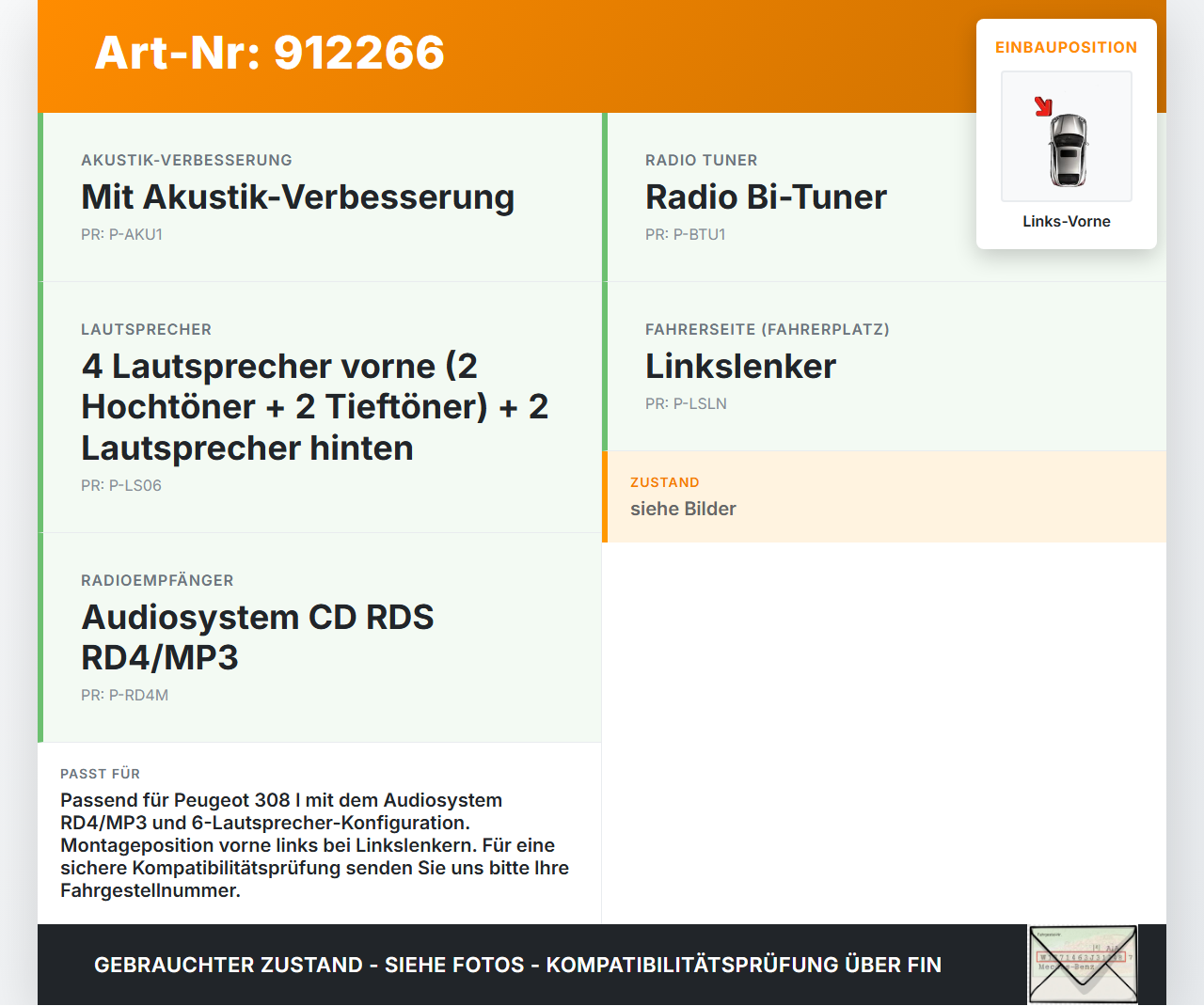 Peugeot 308 I 07-11 Lautsprecher Links Vorne Peugeot 308 I 07-11 16.02.2011 gebraucht Vorschau 3