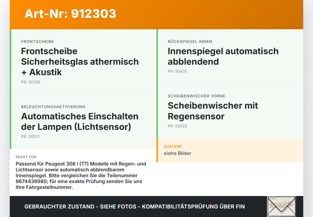 Peugeot 308 I 07-11 Regensensor Peugeot 308 I 07-11 16.02.2011 6405LY 9674436980 gebraucht Vorschau 3