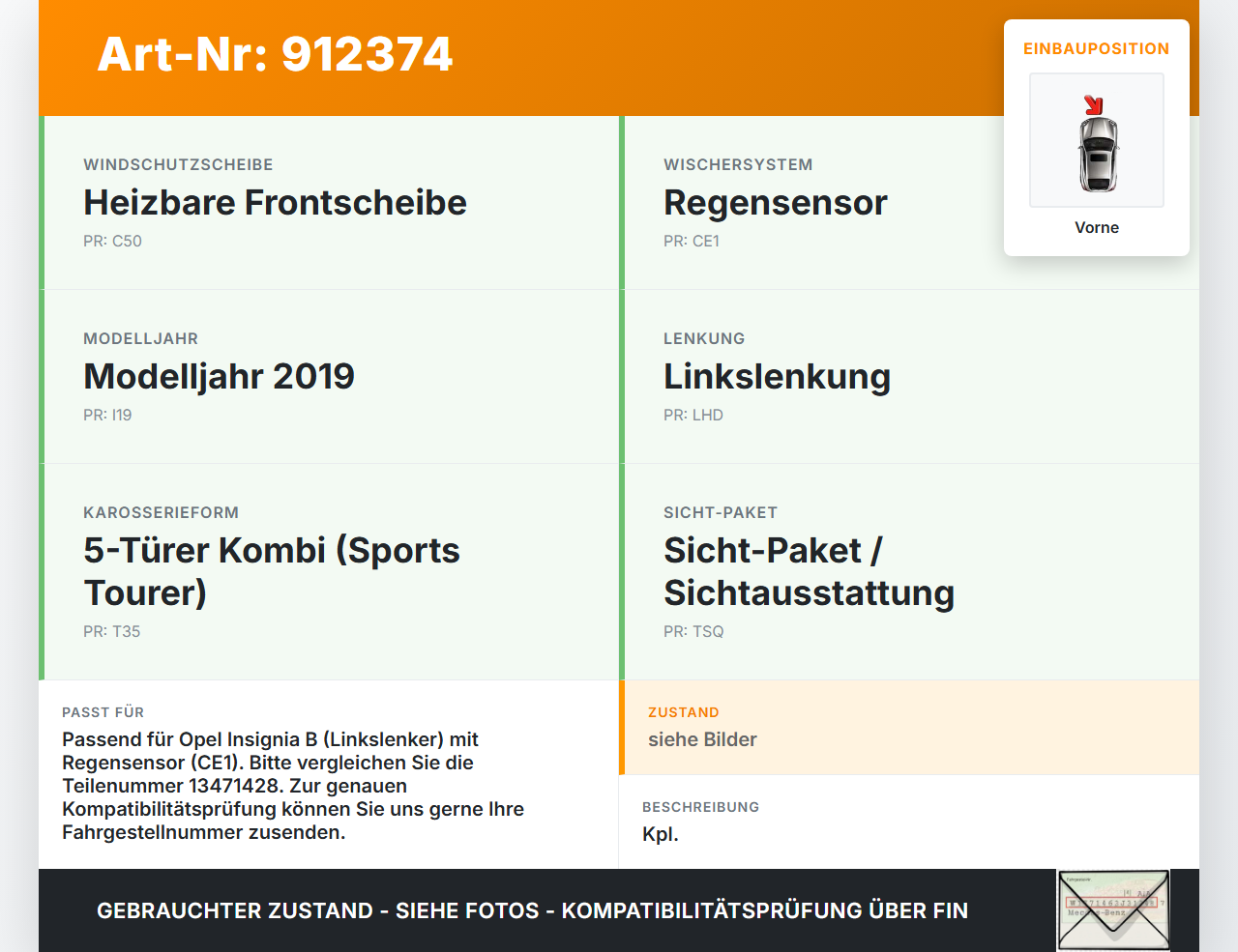 Opel Insignia B Z18 17-20 Wischermotor m. Wischergestänge Vorne Opel Insignia B Z18 17-20 18.07.2018 13471428... Vorschau 3