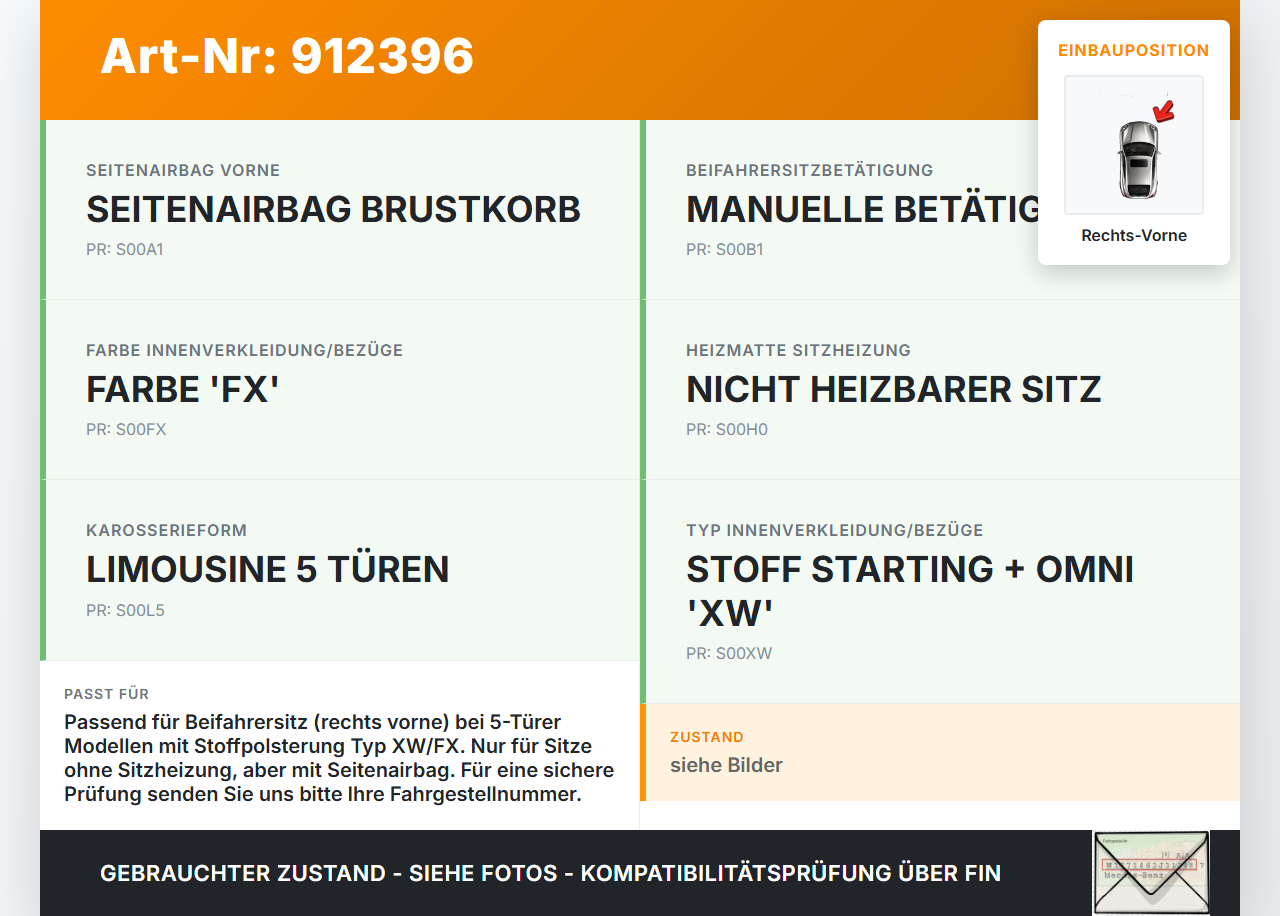 Peugeot 308 I 07-11 5T Sitzbezug Rückenpolster Rechts Vorne für Beifahrer Sitz Peugeot 308 I 07-11 16.02.2011 gebraucht Vorschau 3