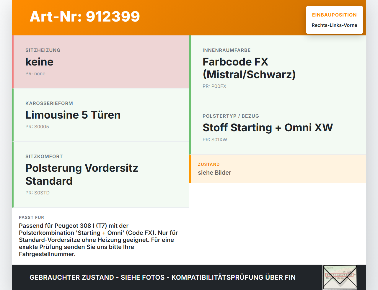 Peugeot 308 I 07-11 Kopfstütze für Fahrer Sitz Rechts oder Links Vorne Peugeot 308 I 07-11 16.02.2011 16064375ZD... Vorschau 3