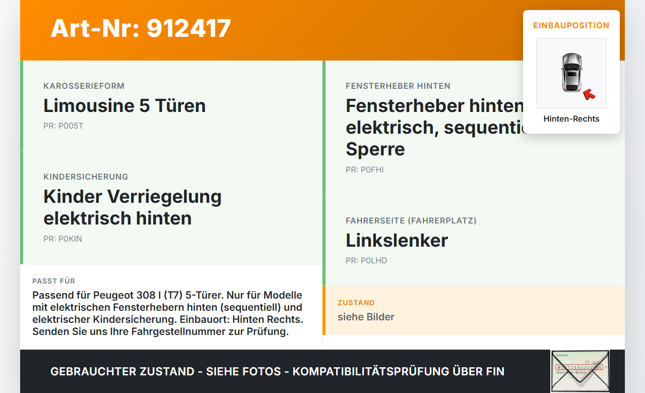 Peugeot 308 I 07-11 5T Fensterheber mit FH-Motor Hinten Rechts Peugeot 308 I 07-11 16.02.2011 9659834780 0130822... Vorschau 3