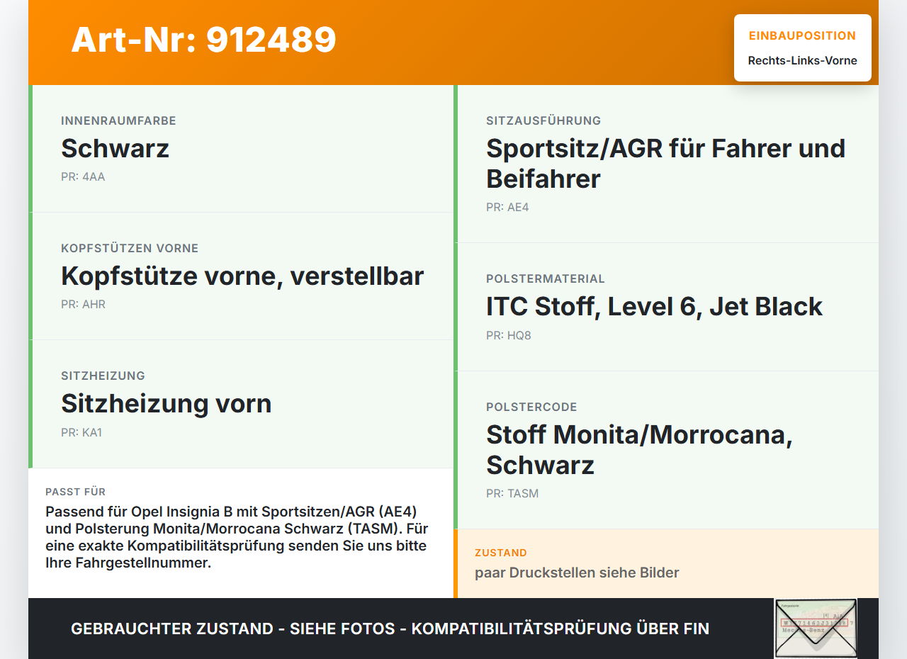 Opel Insignia B Z18 17-20 Kombi Kopfstütze für Beifahrer Sitz Rechts oder Links Vorne Opel Insignia B Z18 17-20... Vorschau 3