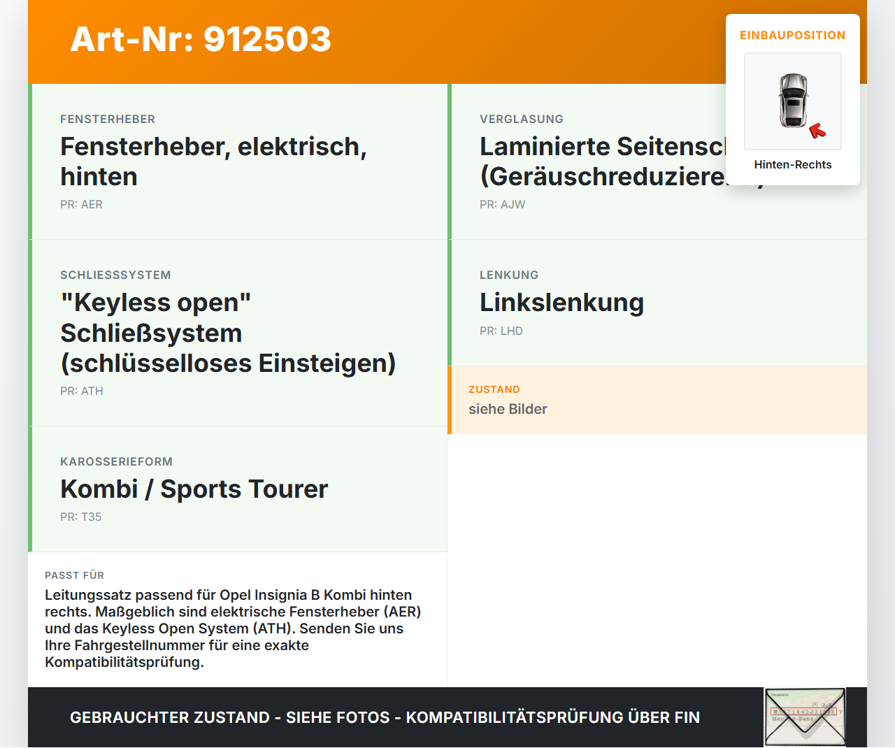 Opel Insignia B Z18 17-20 Kombi Kabelbaum Leitungssatz für Tür und Fensterheber Hinten Rechts Opel Insignia B Z18... Vorschau 3