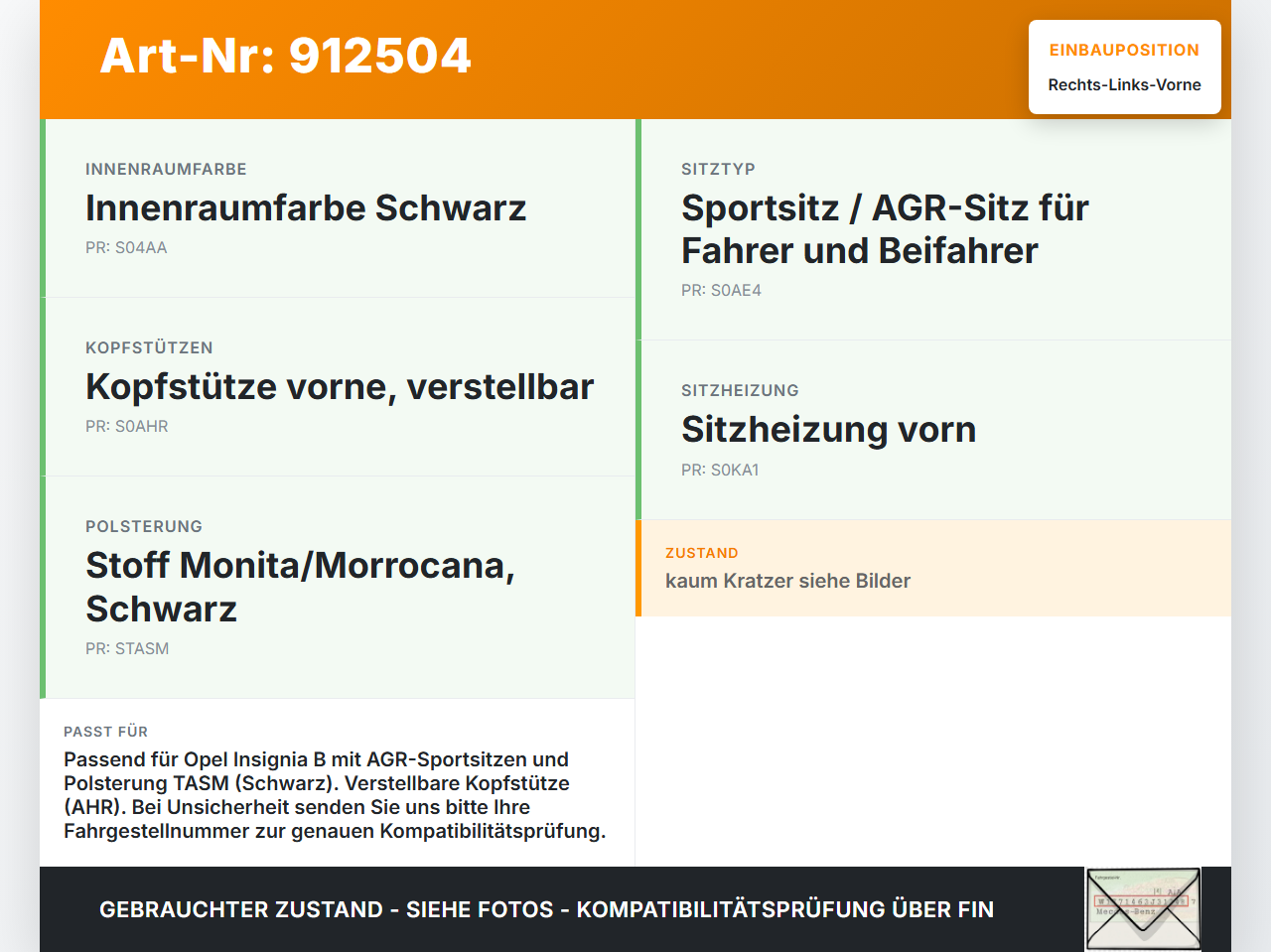 Opel Insignia B Z18 17-20 Kopfstütze für Fahrer Sitz Rechts oder Links Vorne Opel Insignia B Z18 17-20 18.07.2018... Vorschau 3