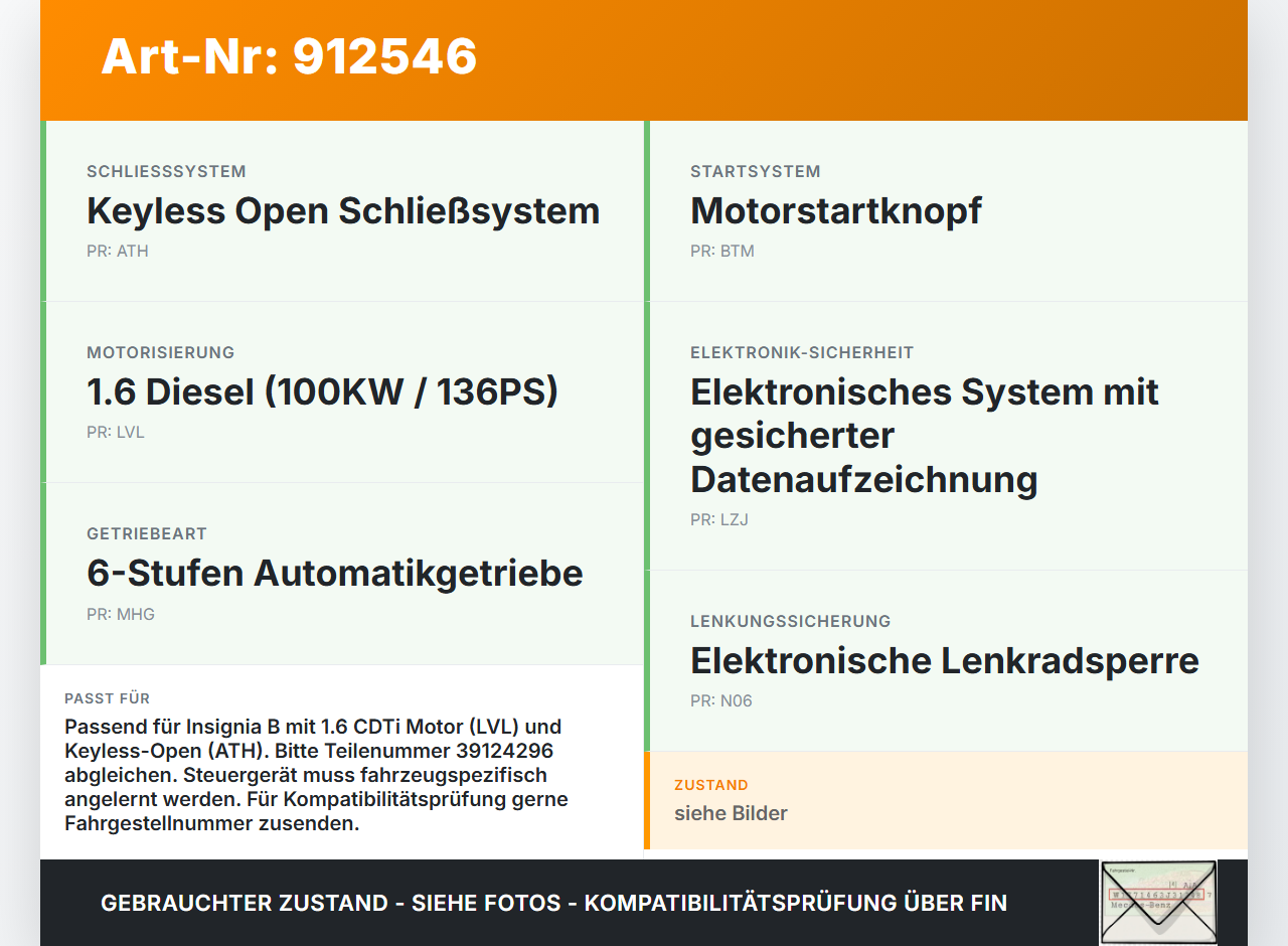 Opel Insignia B Z18 17-20 CDTi 1,6 100KW Wegfahrsperre ECU Steuergerät Opel Insignia B Z18 17-20 18.07.2018... Vorschau 3