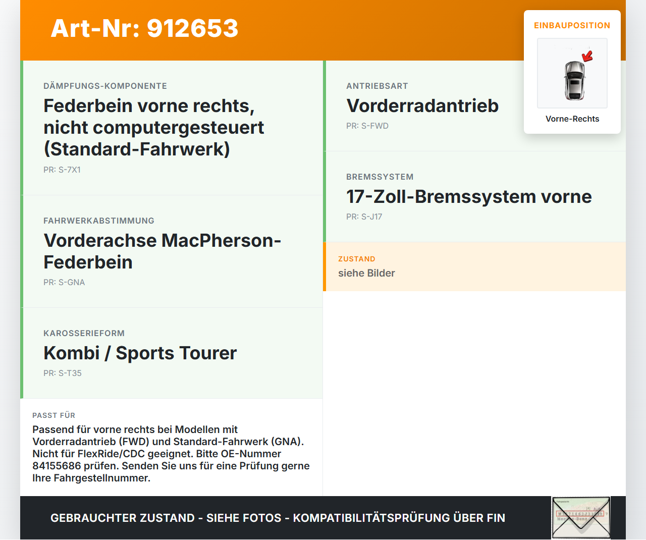 Opel Insignia B Z18 17-20 Kombi Federbein Stossdämpfer Vorne Rechts Opel Insignia B Z18 17-20 18.07.2018 84155686... Vorschau 3