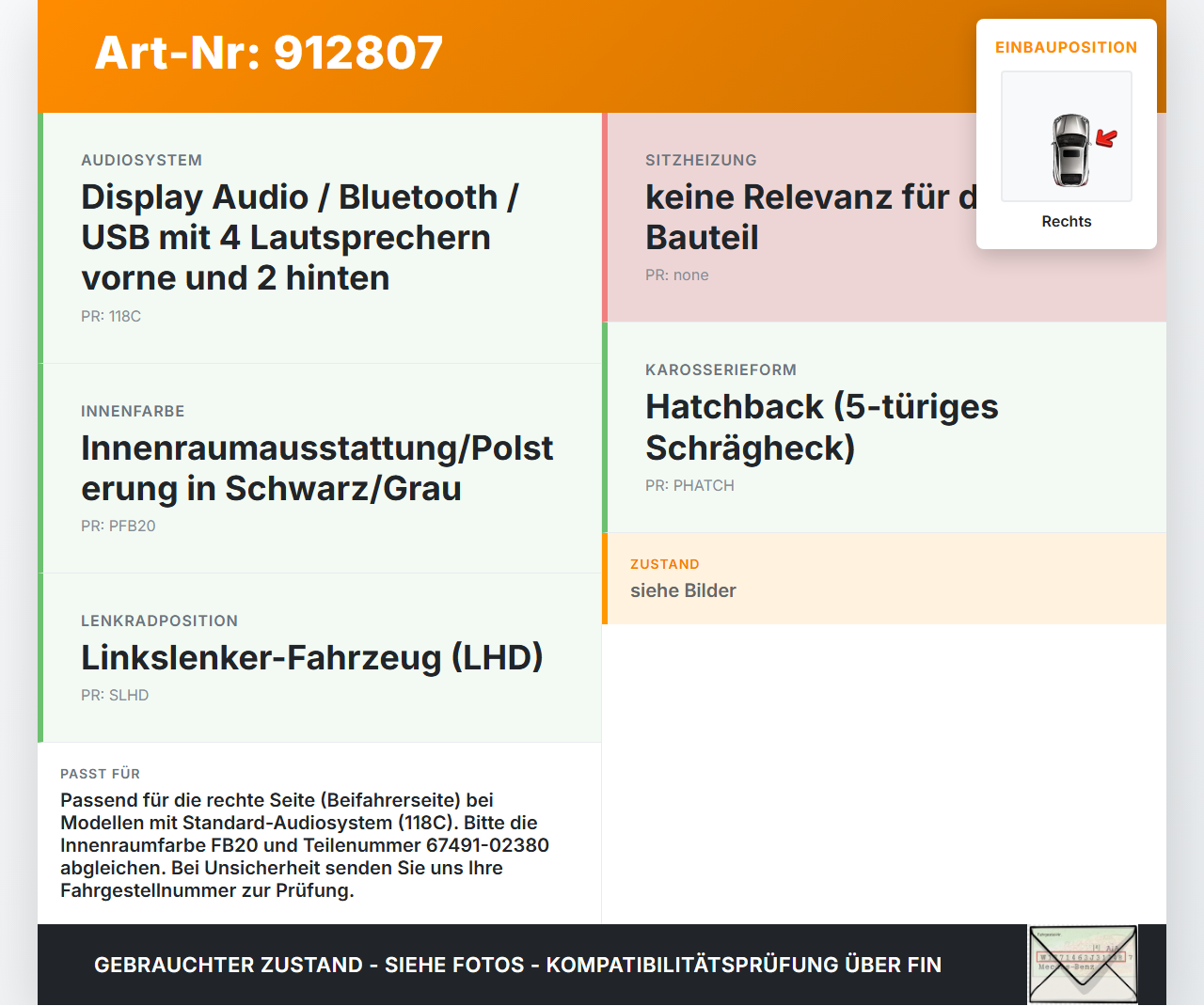 Toyota Auris II E18 15-19 Lautsprecher Hochtöner Rechts Toyota Auris II E18 15-19 01.06.2016 08520-TGS29... Vorschau 3